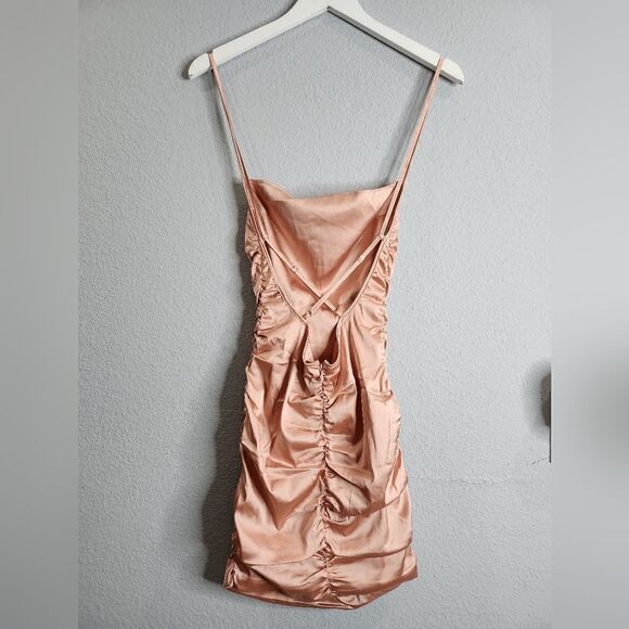 Oh Polly Rose Gold Satin Mini Dress - Picture 2 of 4